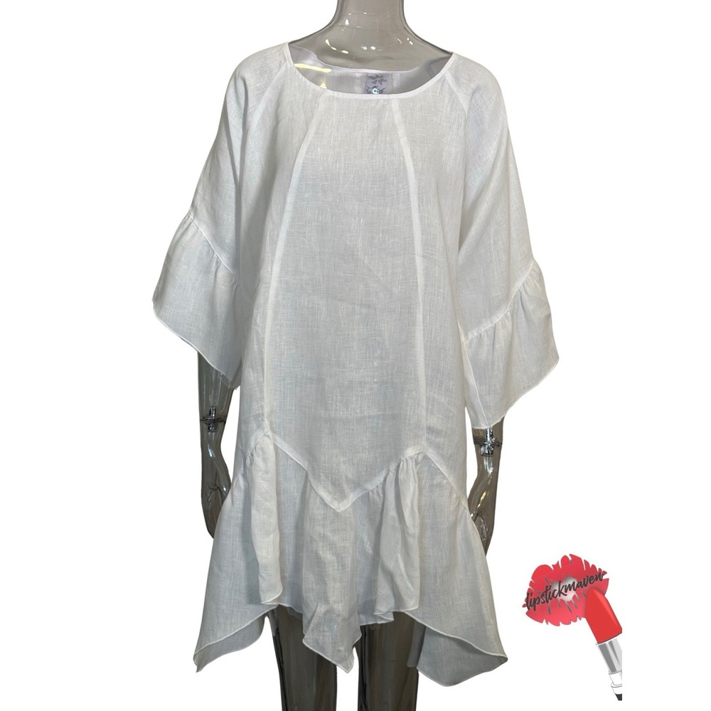 Match Point Linen Tunic‎ White Dress Lagenlook Flowy Beachy Boho Coastal